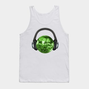 Green Disco Ball with Headphones Tank Top